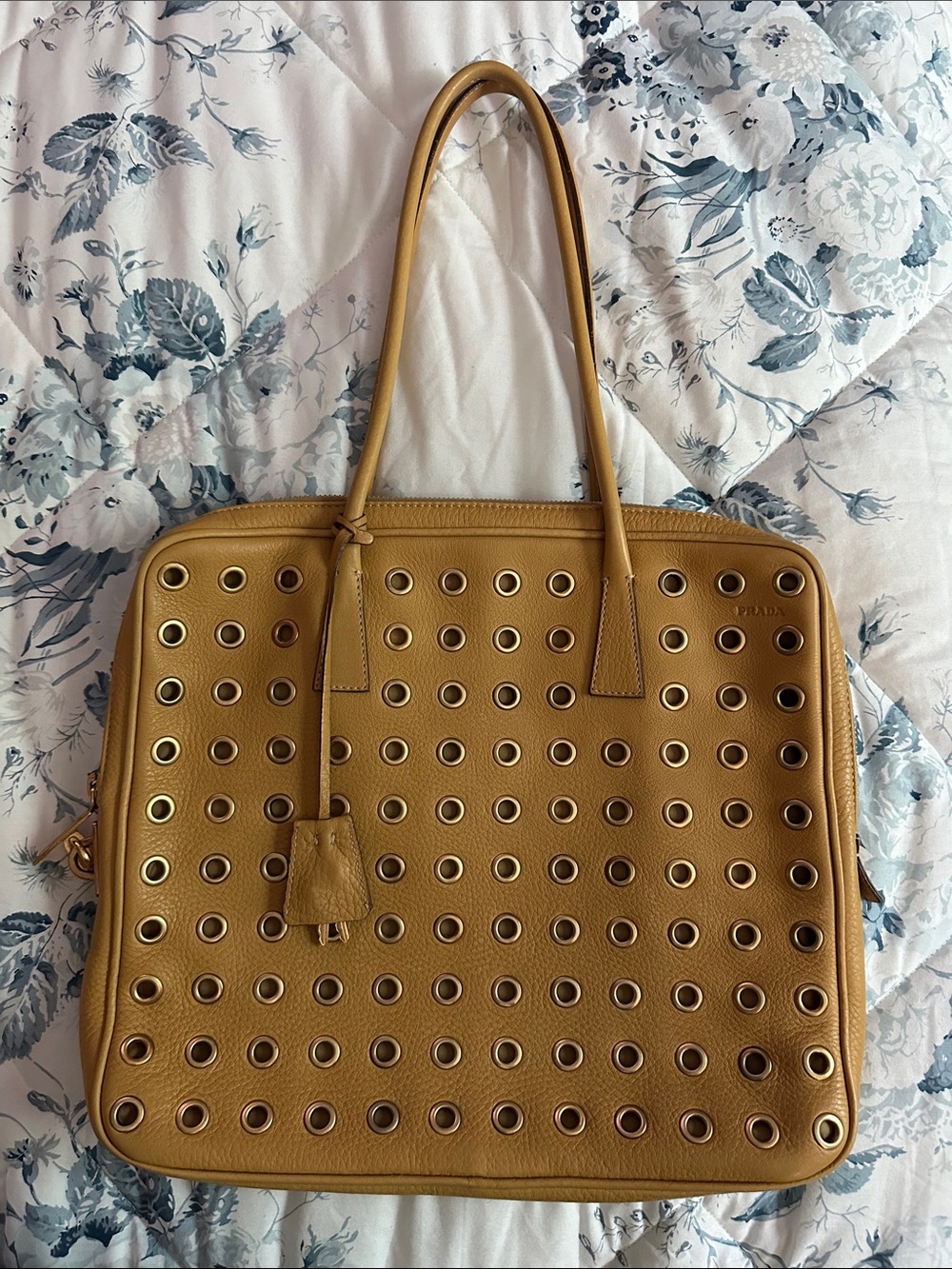Prada Vintage Leather Grommet Tote Purse